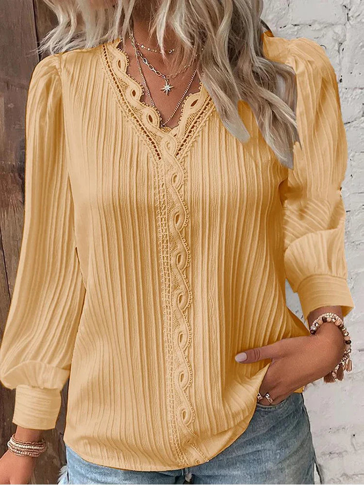 Chiffon & Lace Detail Blouse - Yellow