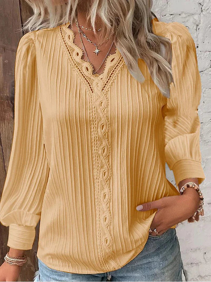 Chiffon & Lace Detail Blouse - Yellow