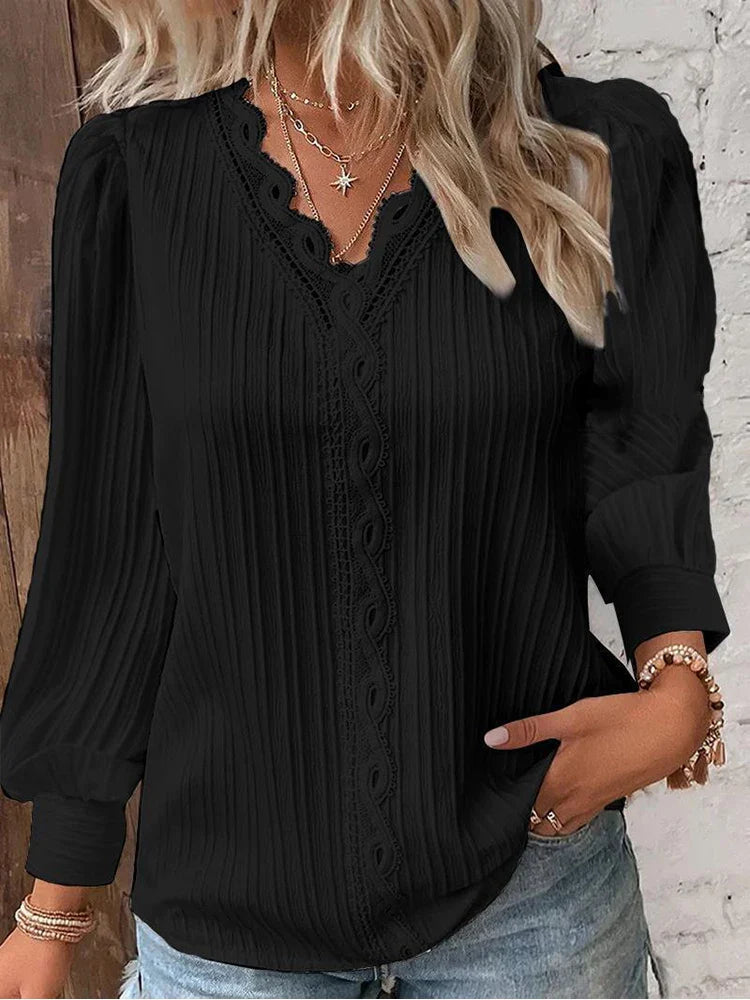 Chiffon & Lace Detail Blouse - Black