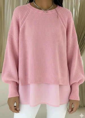 Women's Pink Layered Knit Sweater