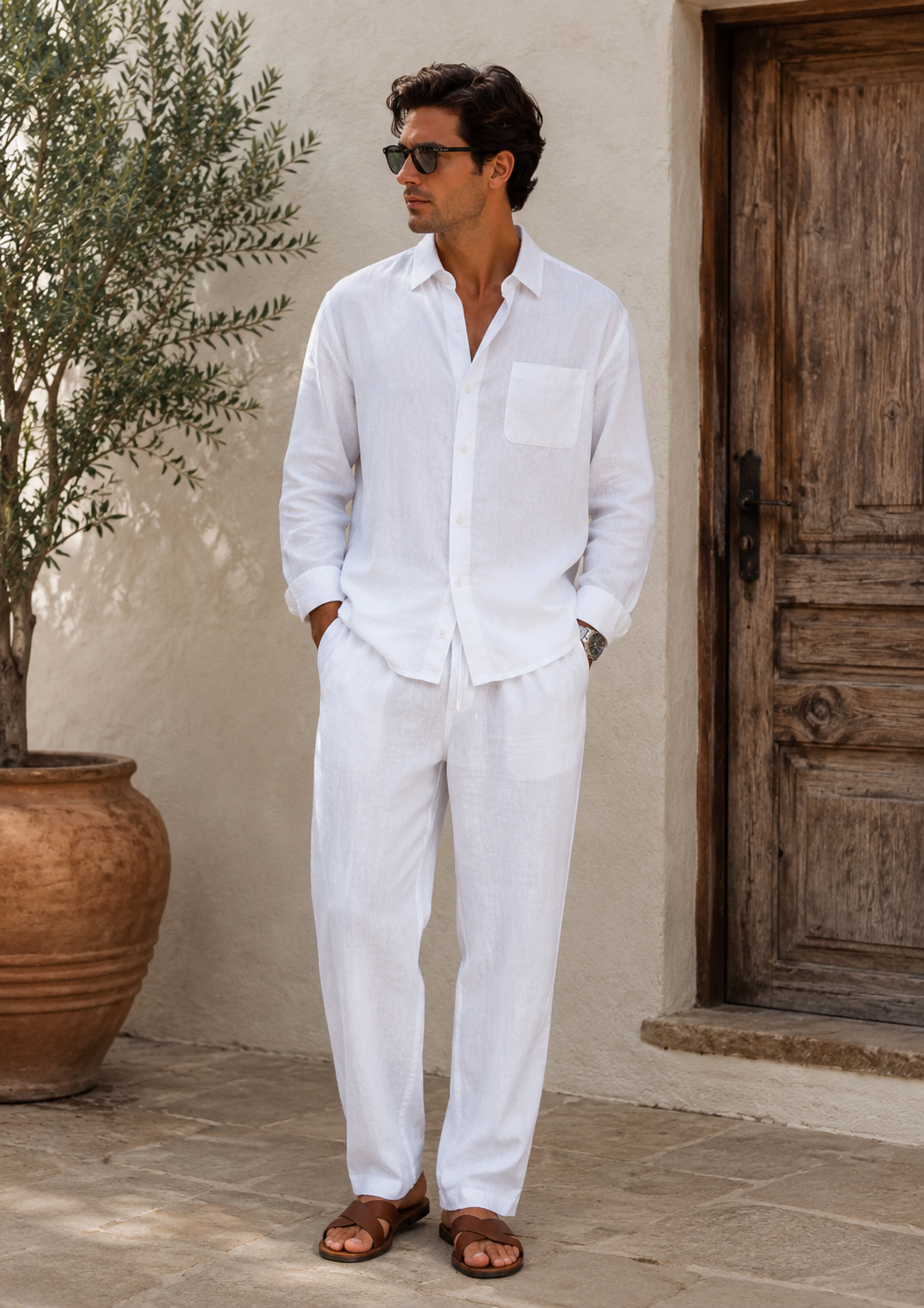 All White Linen Longsleeve Summer Set