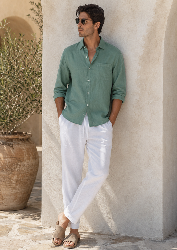 All White Linen Longsleeve Summer Set