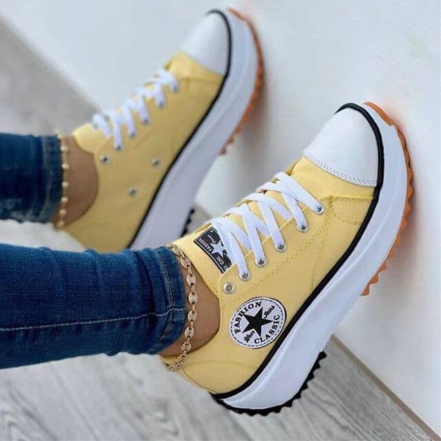 Women's star patch canvas platform sneakers in yellow