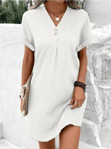 Floral V-Neck Spring Dress - White