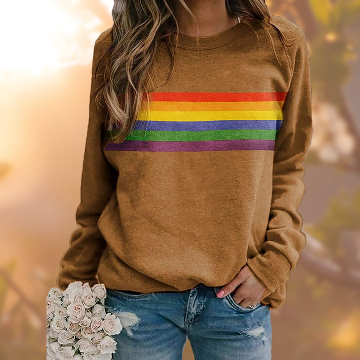 Women's Rainbow Stripe Crew Neck Sweatshirt - Yellow