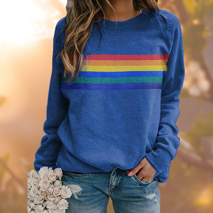 Women's Rainbow Stripe Crew Neck Sweatshirt - Blue