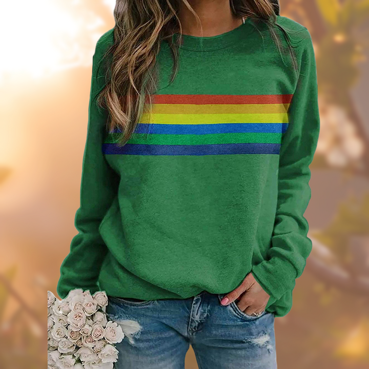 Women's Rainbow Stripe Crew Neck Sweatshirt - Green
