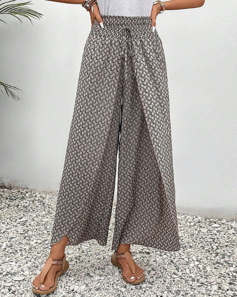 Relaxed Wide-Leg Trousers with Geometric Print