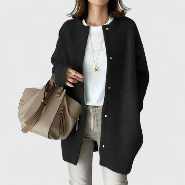 Women's oversized wool duster cardigan in black