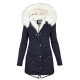 Women's Button-Front Hooded Winter Jacket with Fleece Lining