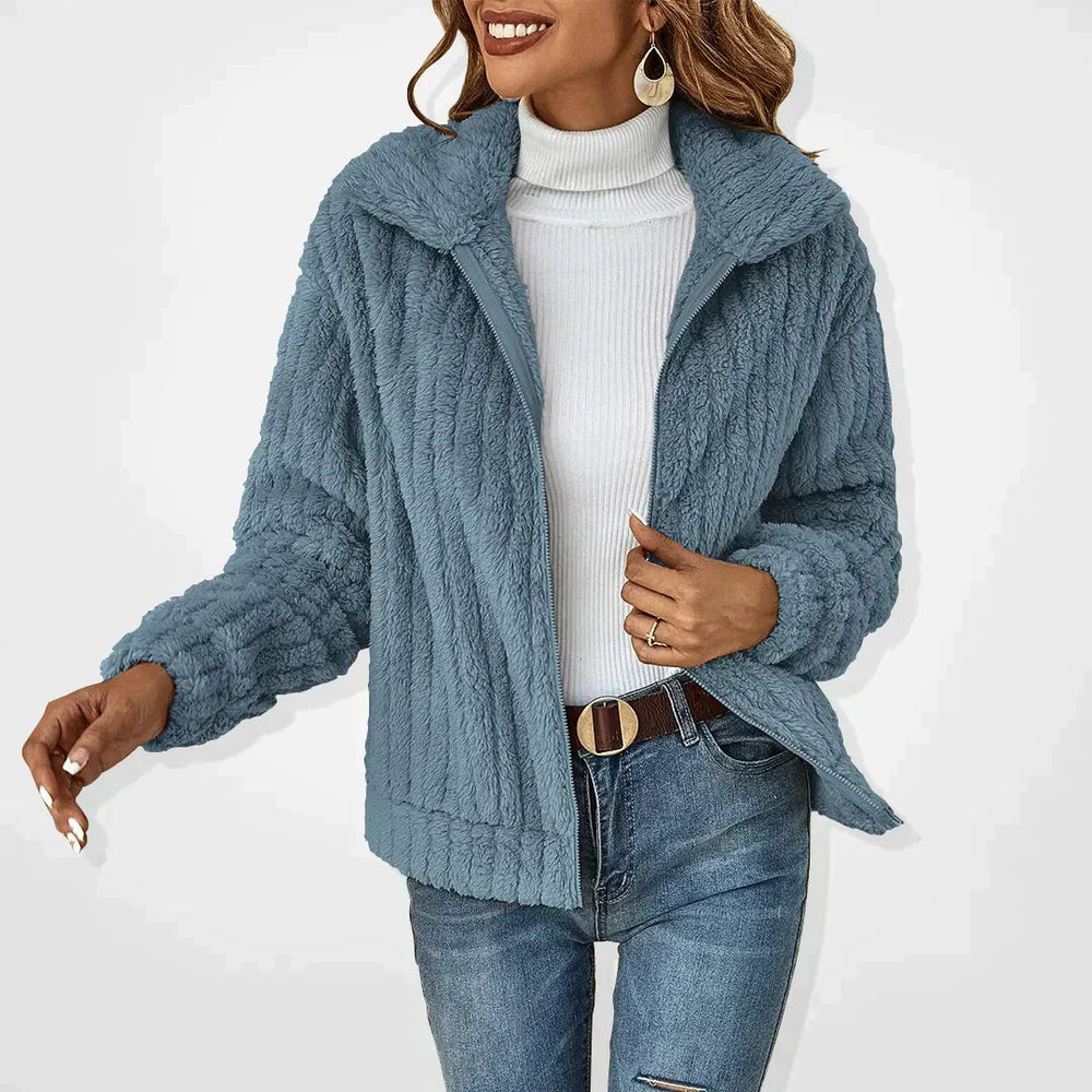 Women's Plush Knit Fold-Over Collar Cardigan - Blue