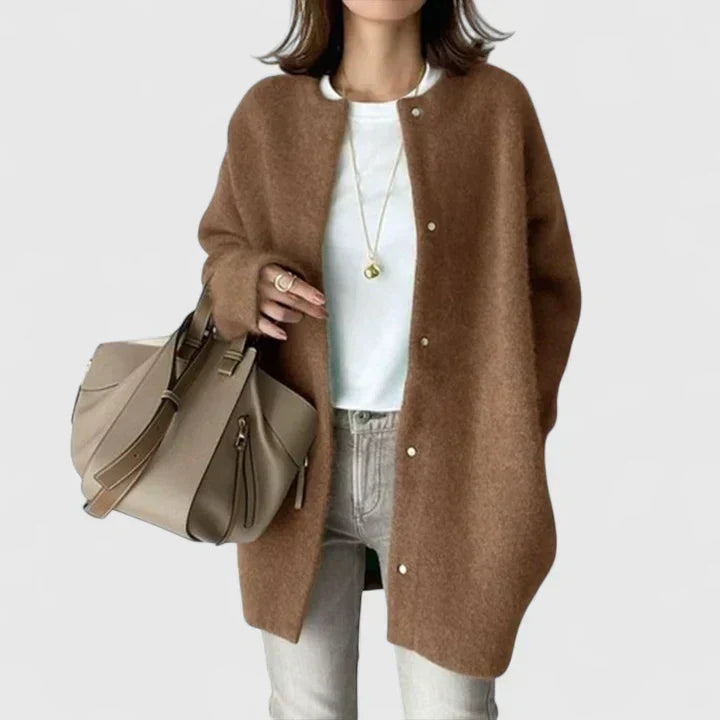 Women's oversized wool duster cardigan in brown