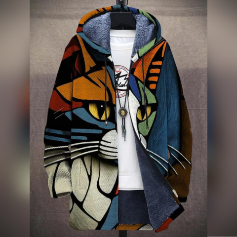 Women's abstract cat print knit cardigan in multicolor