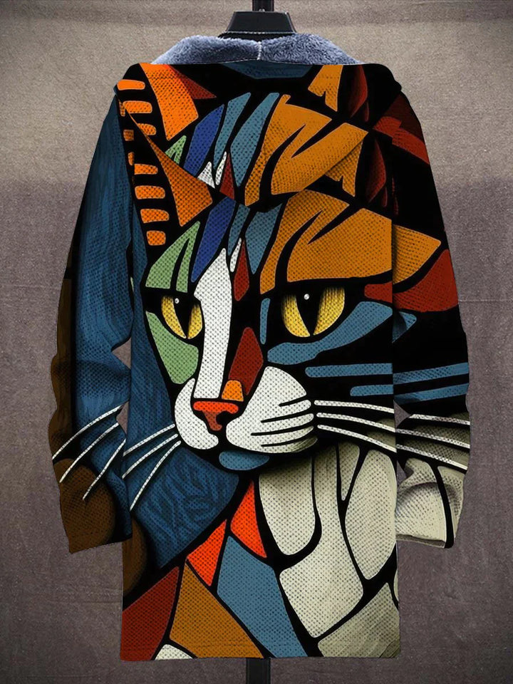 Women's abstract cat print knit cardigan, detail