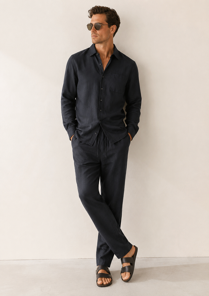 All Black Linen Longsleeve Summer Set