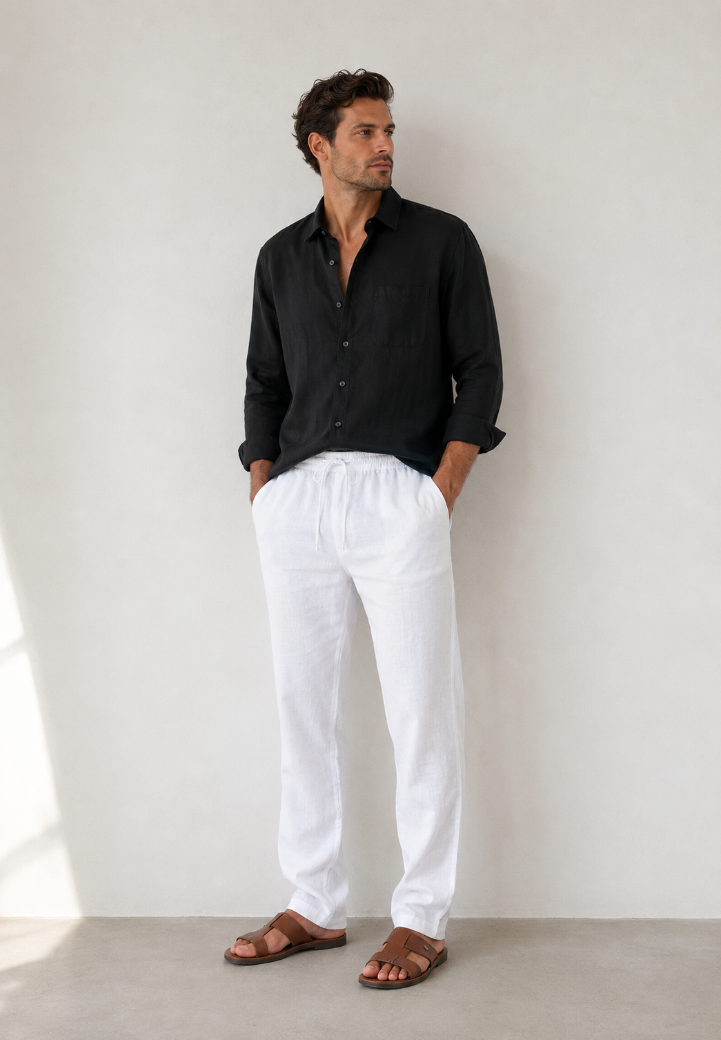Black & White Linen Longsleeve Summer Set