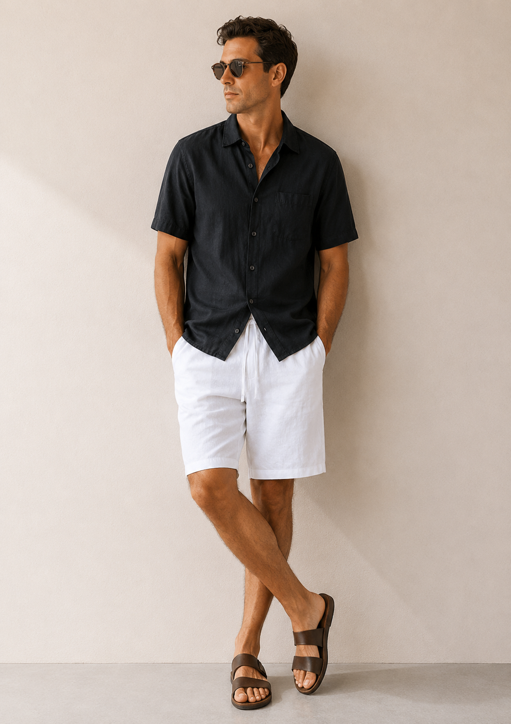 Black & White Linen Shortsleeve Summer Set