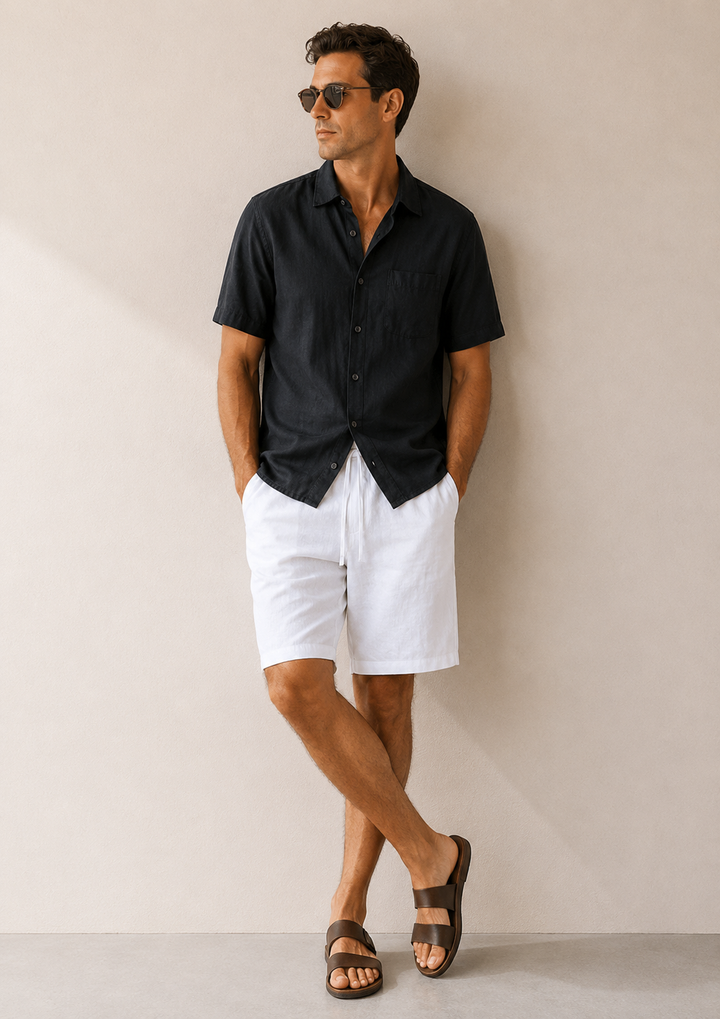 Black & White Linen Shortsleeve Summer Set