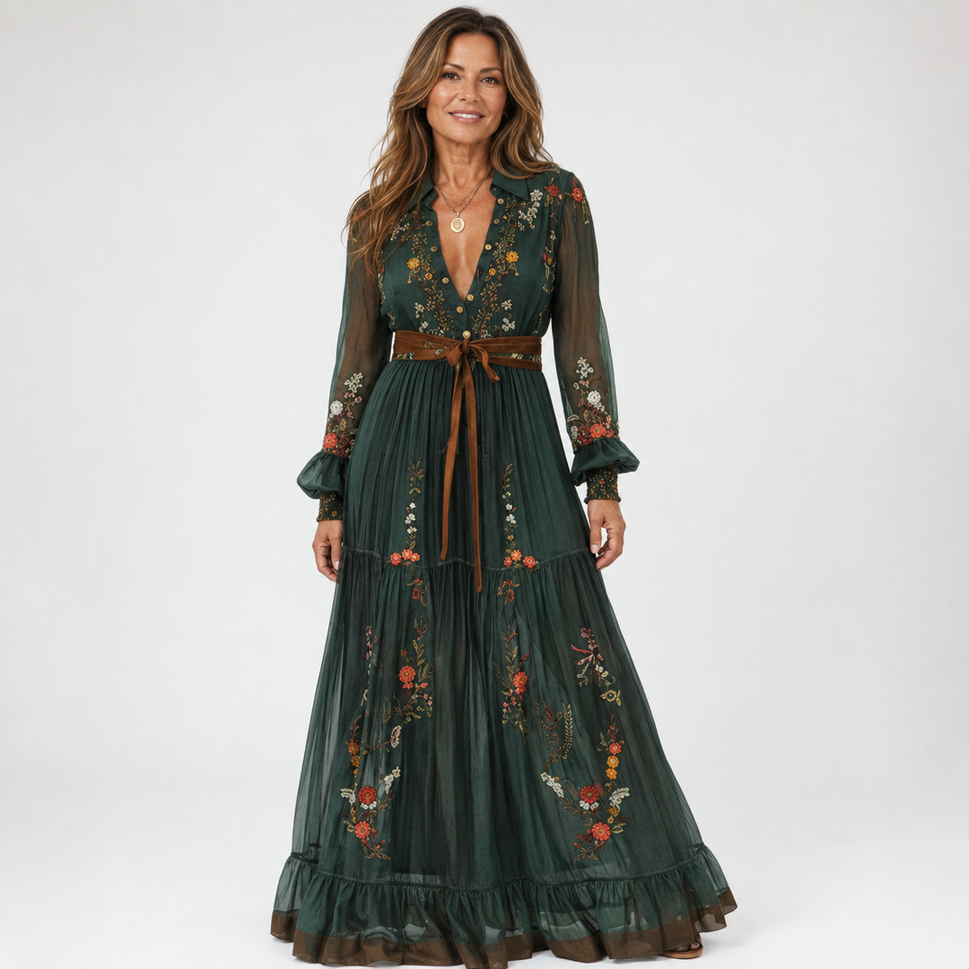 Floral Long Sleeve Boho Maxi Dress