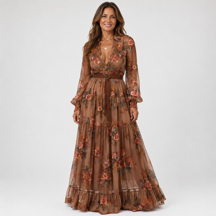 Floral Long Sleeve Boho Maxi Dress
