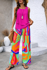 Women's Bold Abstract Print Sleeveless Top & Wide-Leg Pants Set