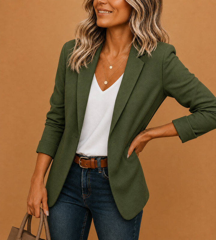 Fitted Tailored One-Button Blazer in green