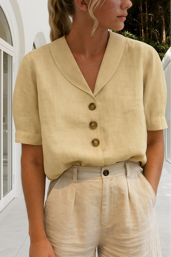 Elegant wrap-neck blouse in beige