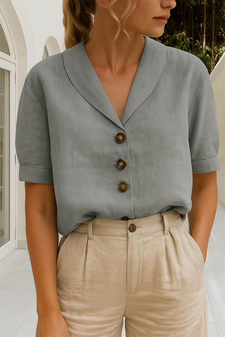 Elegant wrap-neck blouse in grey