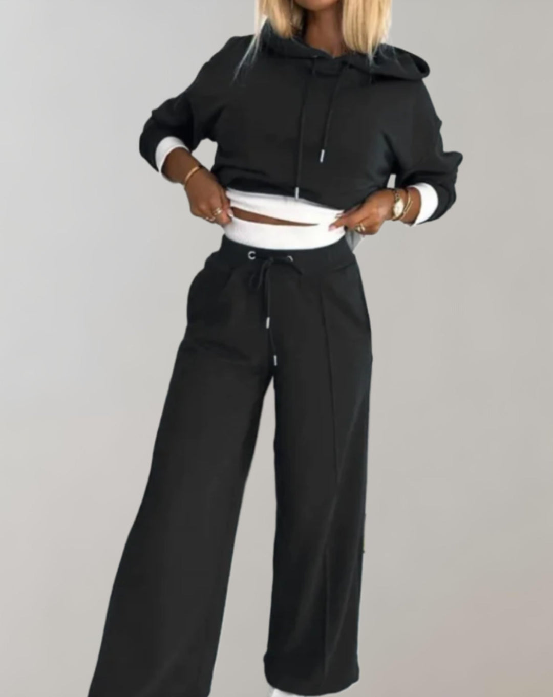 Hoodie and jogger sweatsuit set in black
