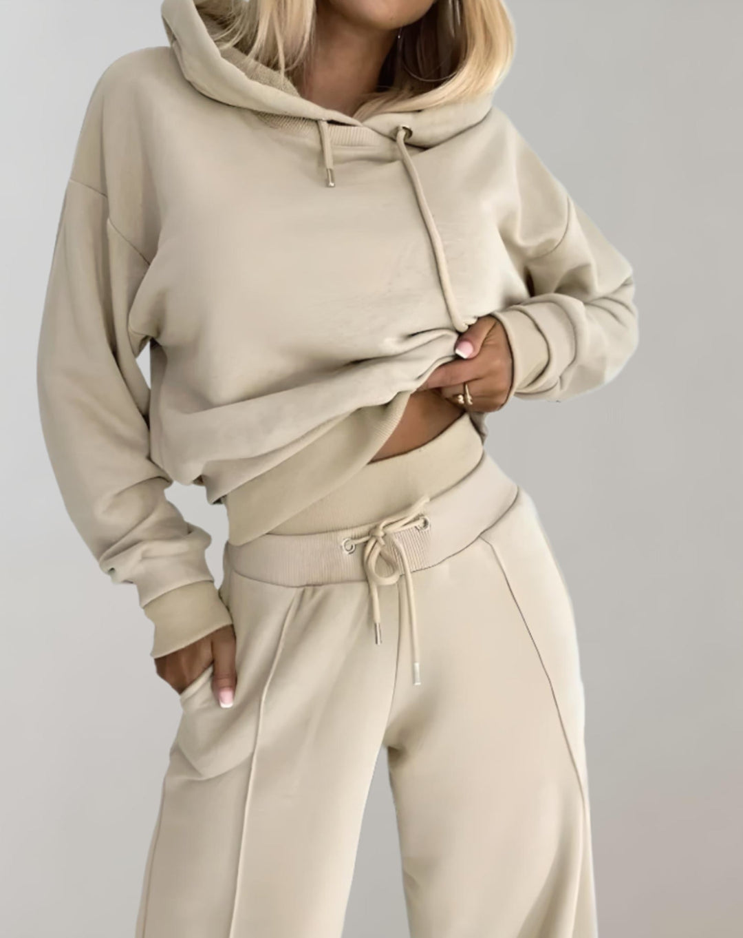 Hoodie and jogger sweatsuit set in beige