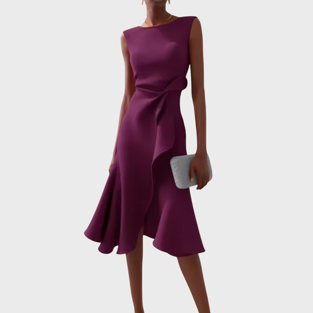 Draped Asymmetric Midi Dress