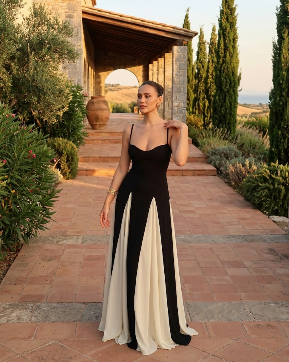 Elegant Contrast Panel Maxi Dress