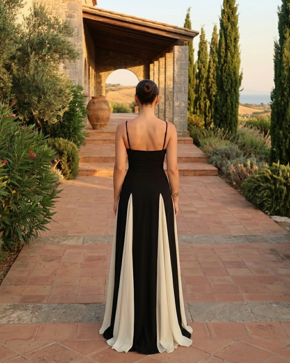 Elegant Contrast Panel Maxi Dress