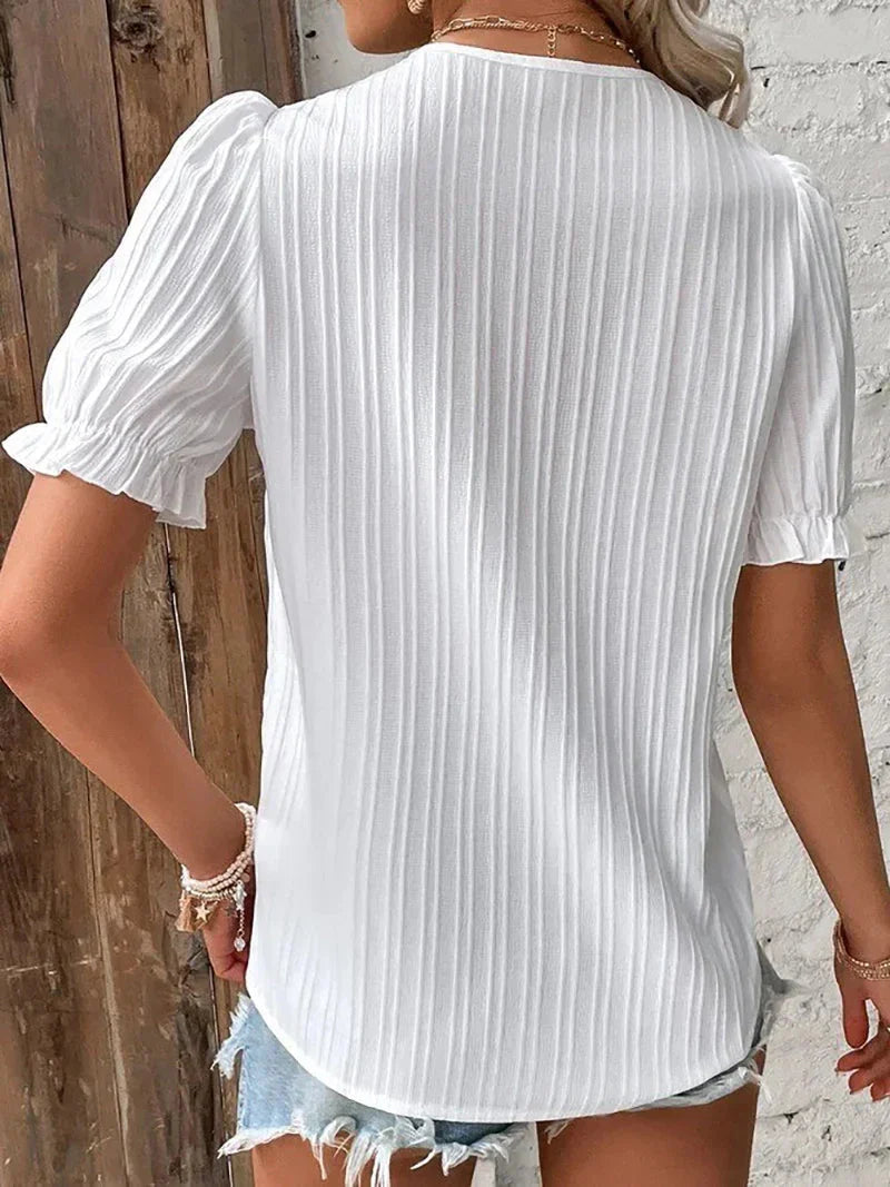 Elegant Lace-Detail Puff-Sleeve Blouse