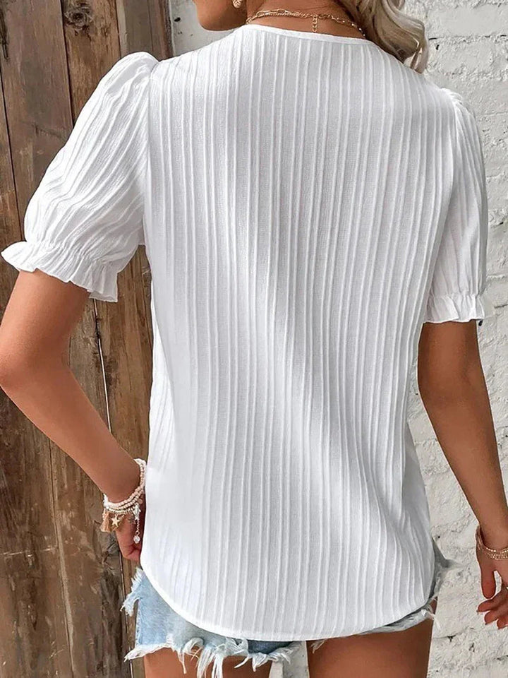 Elegant Lace-Detail Puff-Sleeve Blouse