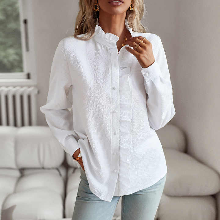 Elegant Pleated Long-Sleeve Blouse