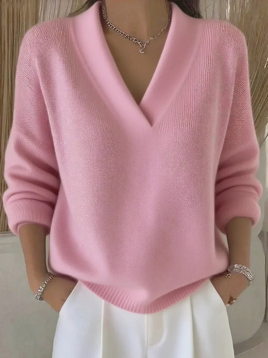 Women's Pink Relaxed V-Neck Sweater