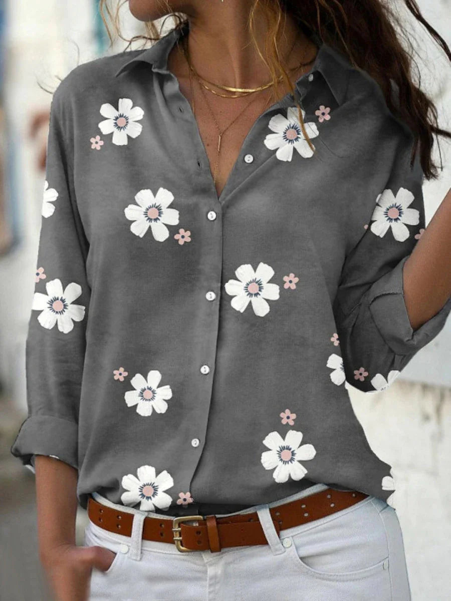 Floral Print Button-Down Blouse