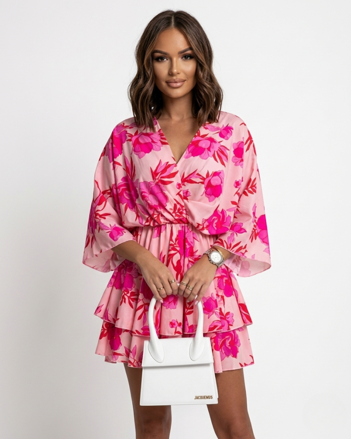 Floral Wrap Ruffle Mini Dress