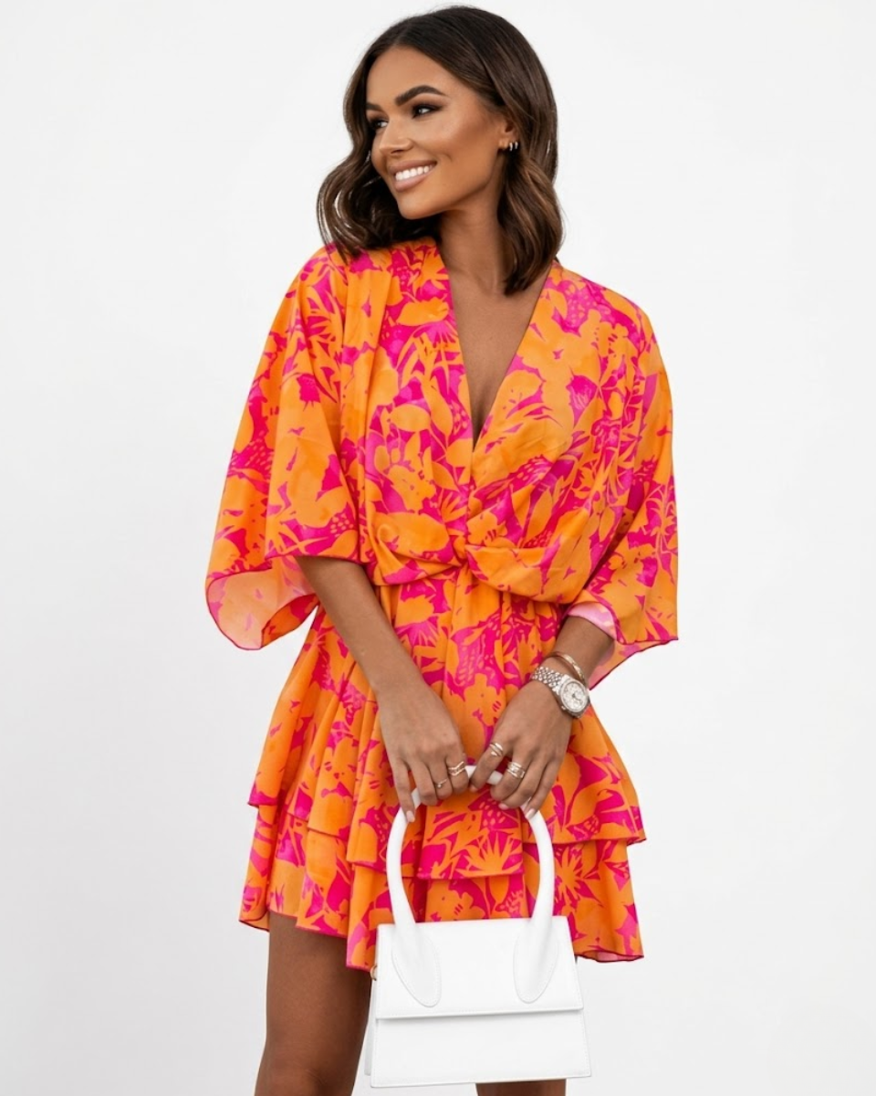 Floral Wrap Ruffle Mini Dress