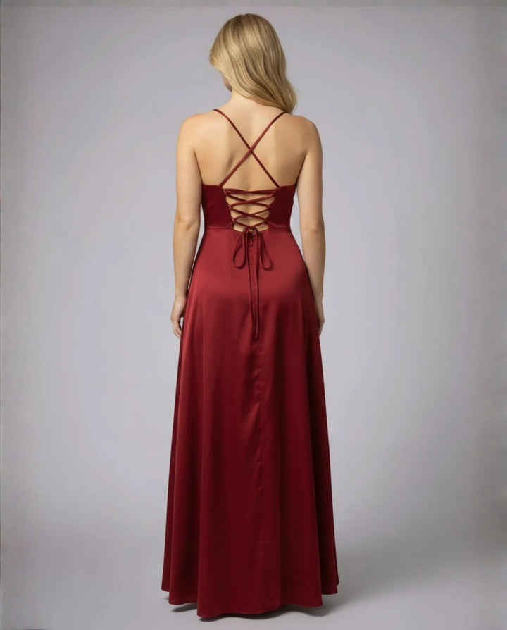 Women's Braided Back Silk Blend Homecoming Maxi Dress