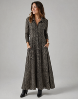 Women's Long Sleeve Button Front Fall Maxi Dress with Pockets