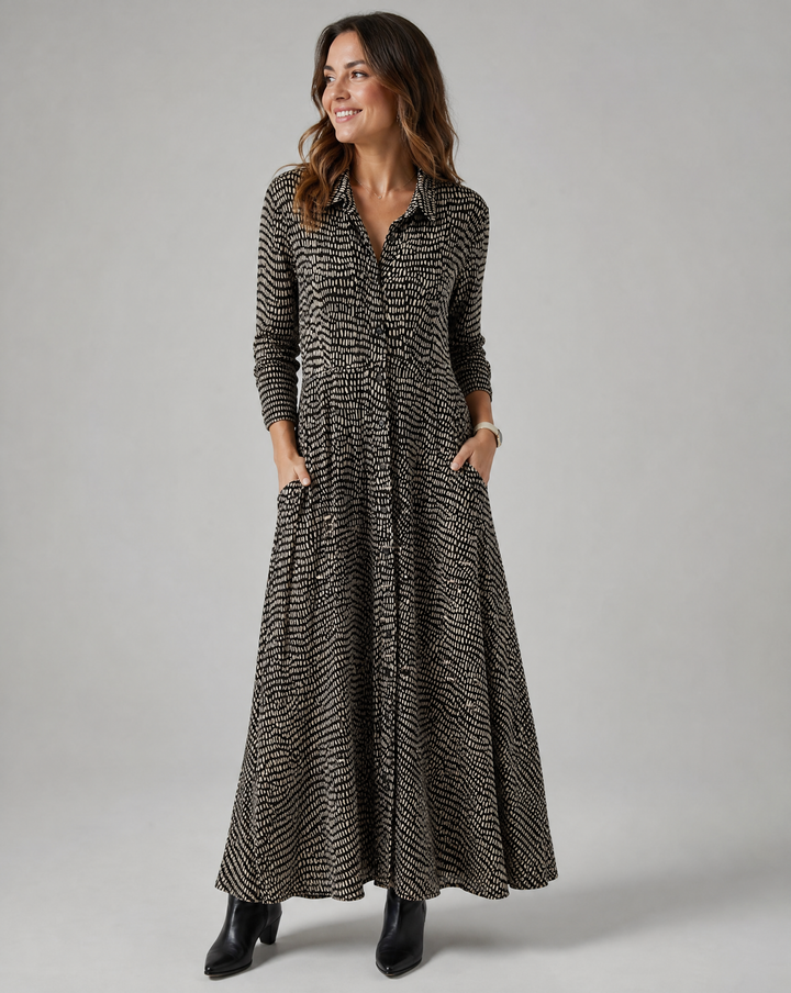 Women's long sleeve button front maxi dress black