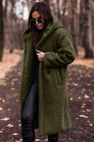 Women's longline hooded teddy coat in green