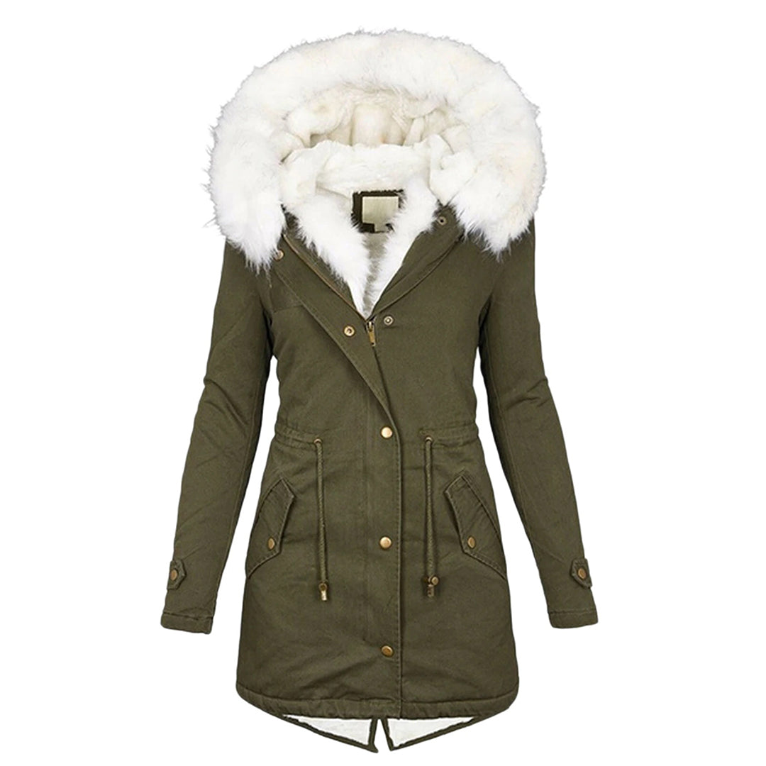 Green hooded winter jacket with fleece lining