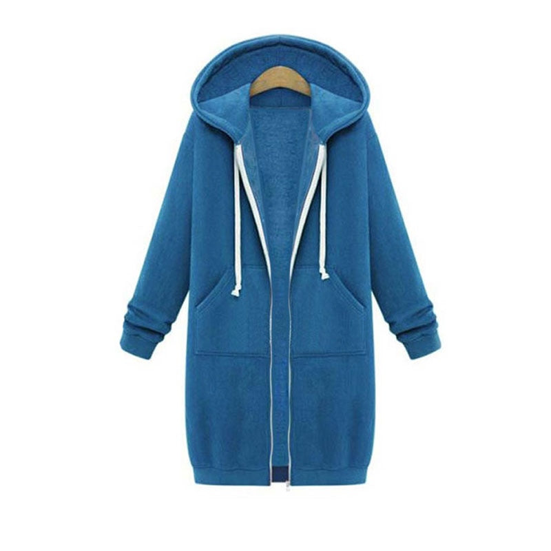 Women's longline zip-up sweatshirt in blue