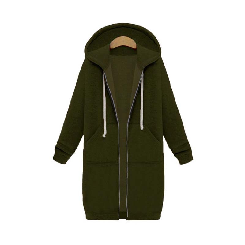 Women's longline zip-up sweatshirt in army green