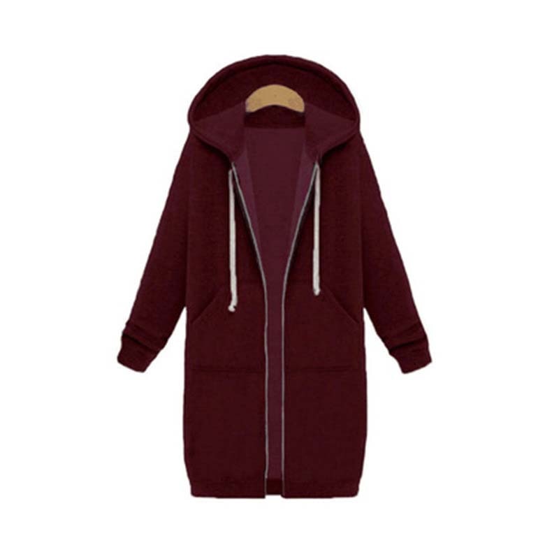 Women's longline zip-up sweatshirt in burgundy