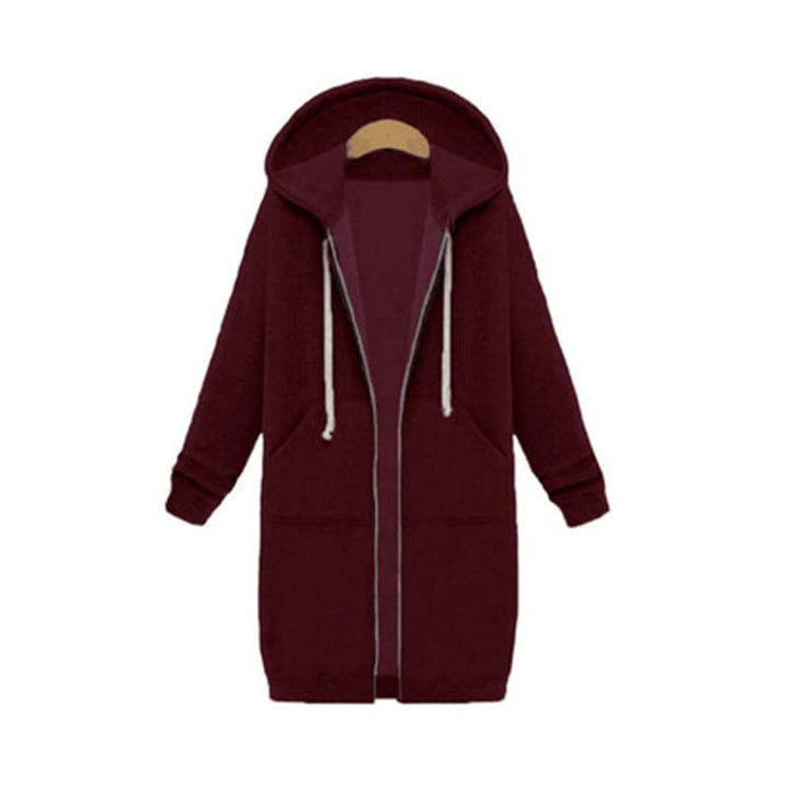 Women's longline zip-up sweatshirt in burgundy
