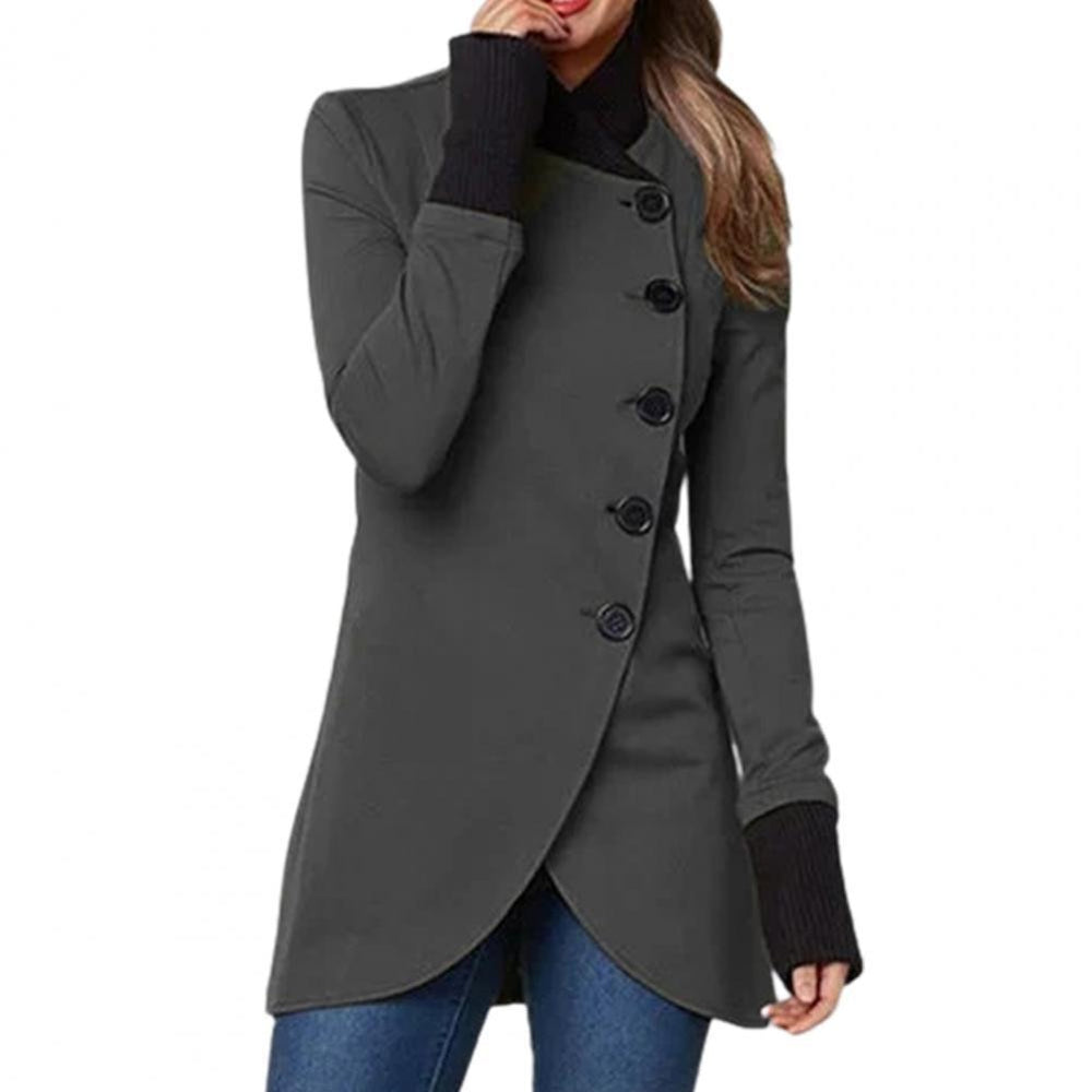 Women's Asymmetric Hem Stand Collar Jacket - Grey
